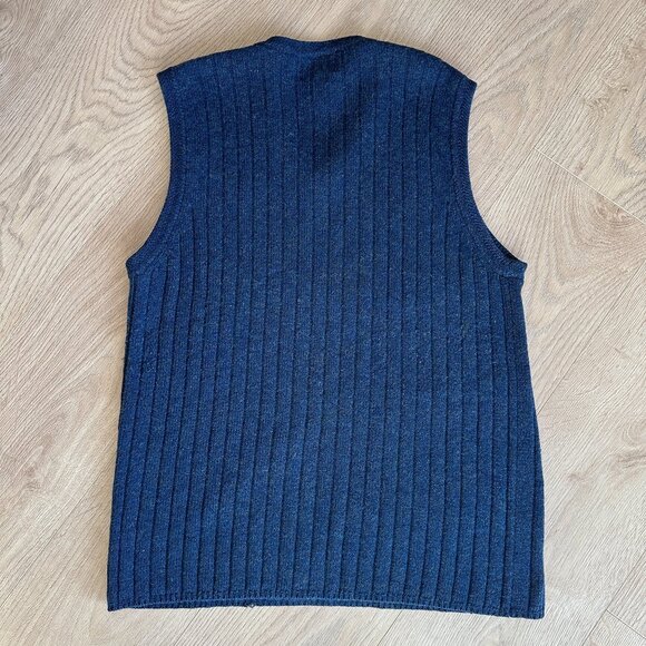 Vintage Unisex Men's Rib Knit Wool Sweater Vest sz L - Blue - Picture 3 of 10